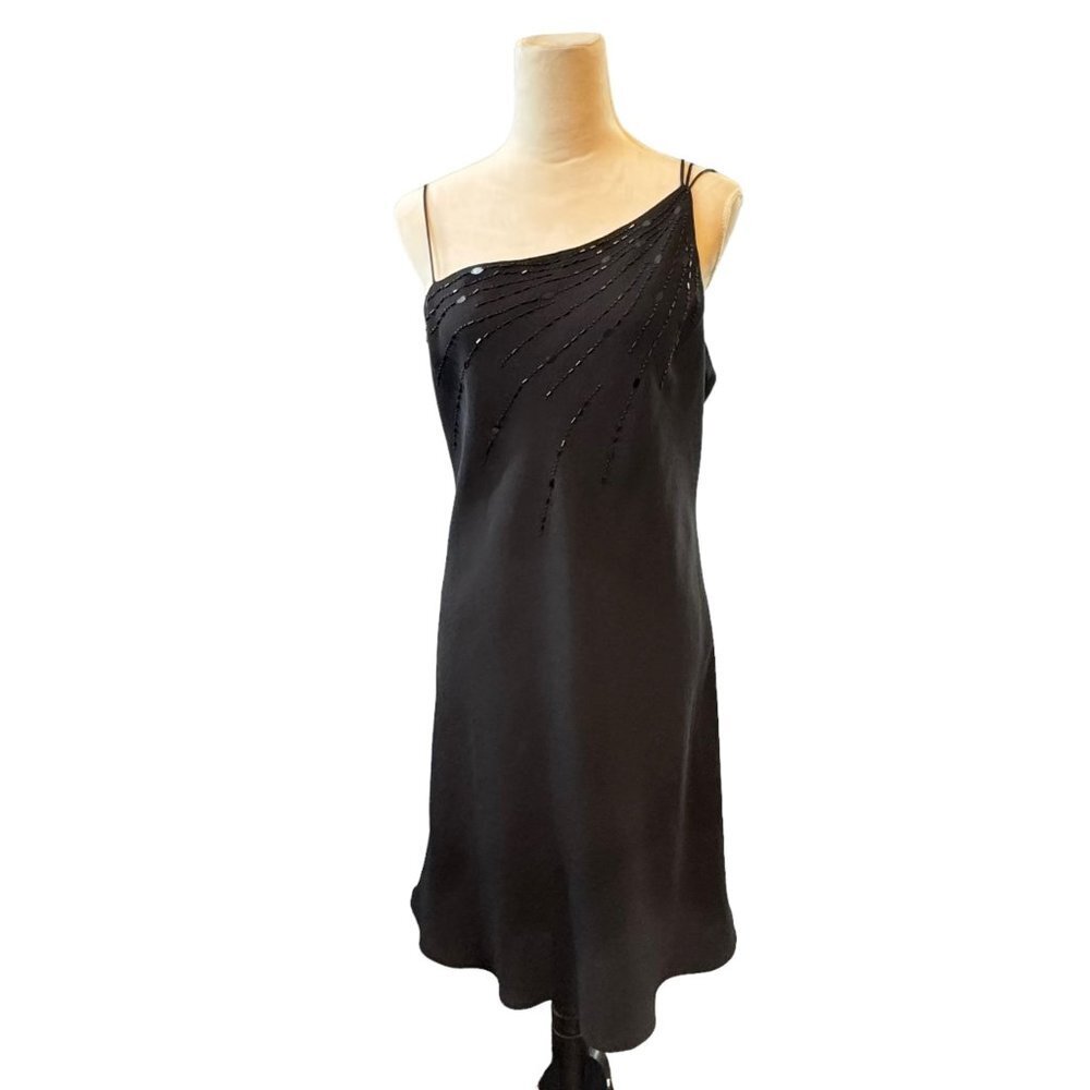 Jones New York Y2K Elegant Cocktail Beaded Strappy Fit Flare Sz 12 Classic Dress